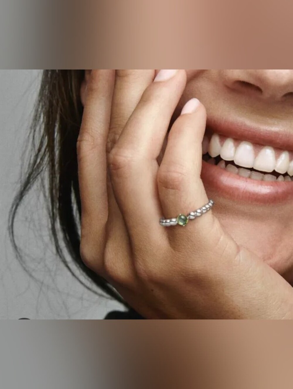 August Birthstone Sterling Silver Stackable Beaded Ring with Green Gem S925